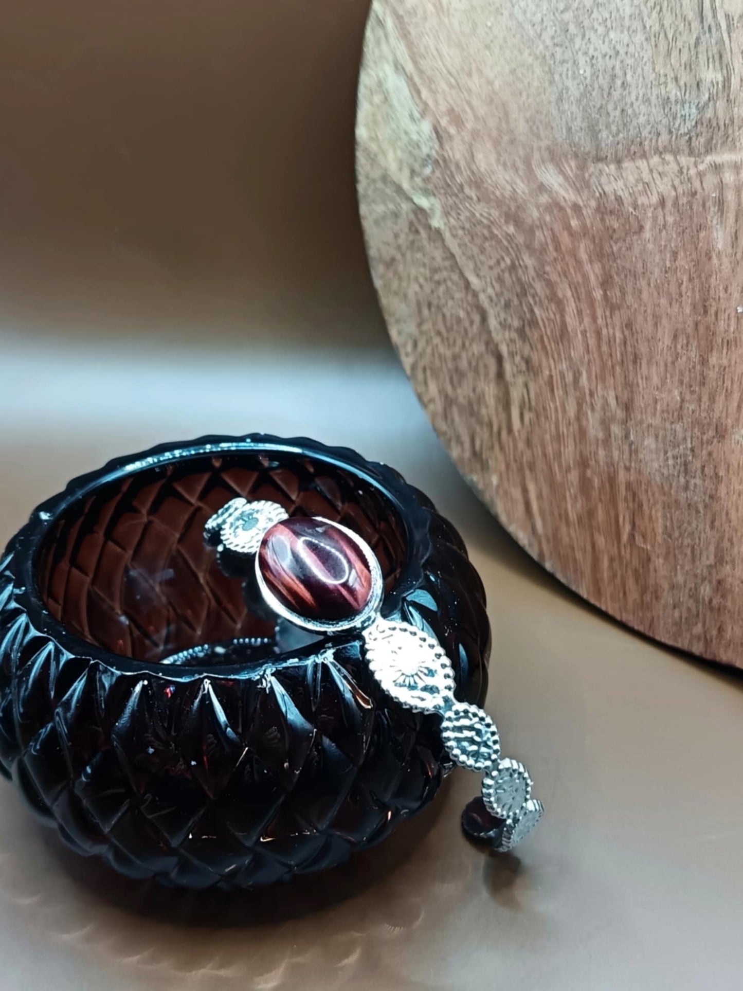 Bracelet jonc soleil argenté & Oeil de Taureau