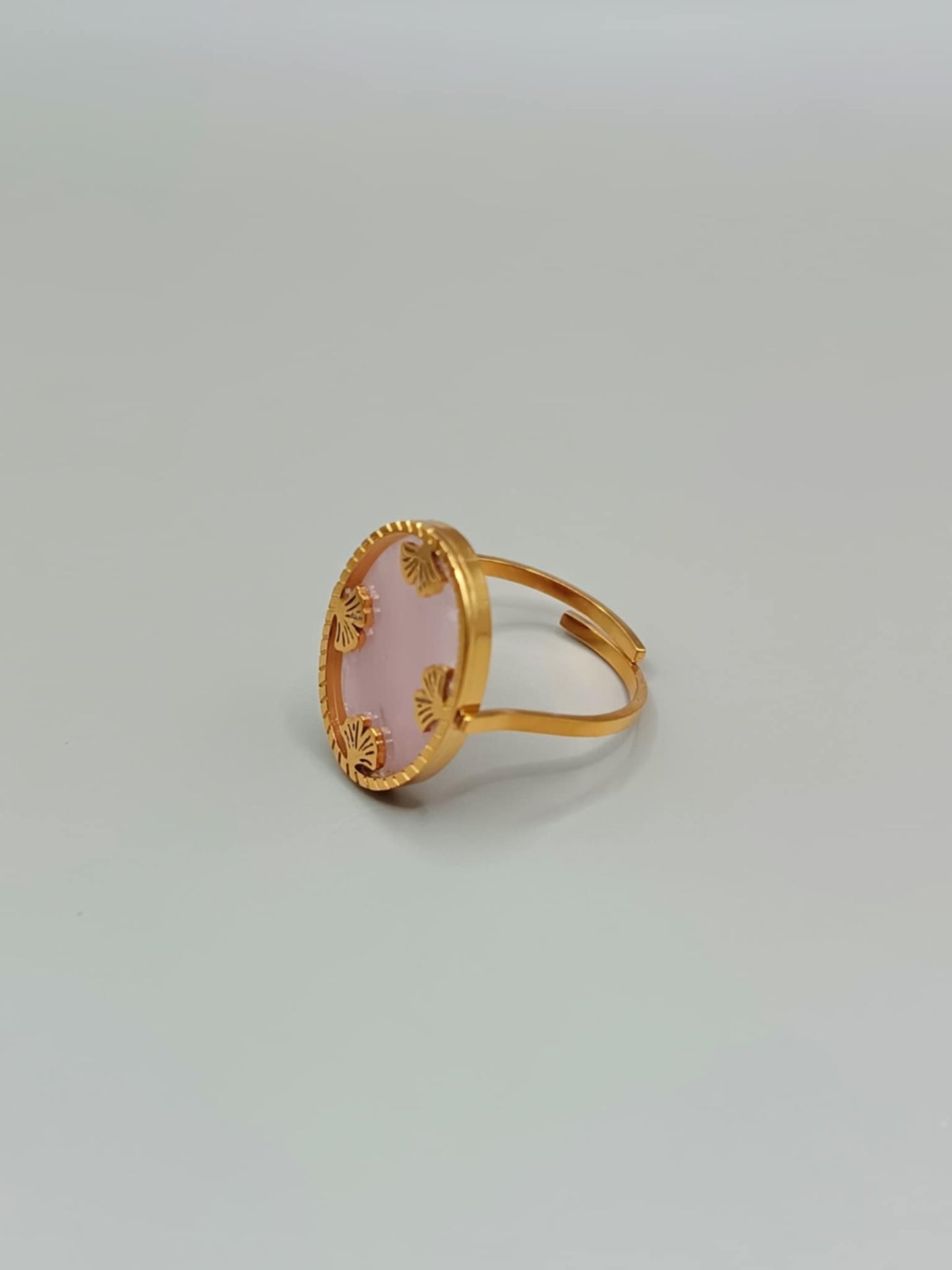 Bague ovale Ginkgo & Quartz rose